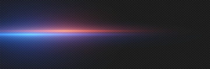 Movement of a high-speed red-blue line, the effect of lightning and a bright flash on a transparent background