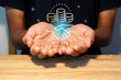 A man with virtual handshake icon. Business partnership, customer relationship, and teamwork concept.