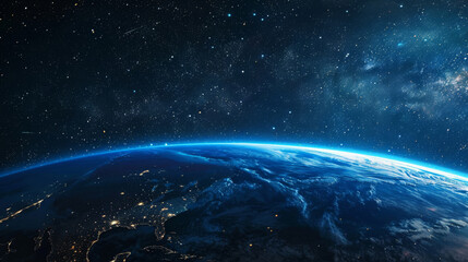 Poster - Stunning high-resolution view of earth's horizon from outer space with stars
