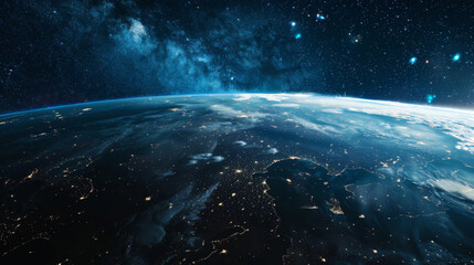 Poster - Spectacular view of earth with a glittering star background, showcasing space's beauty