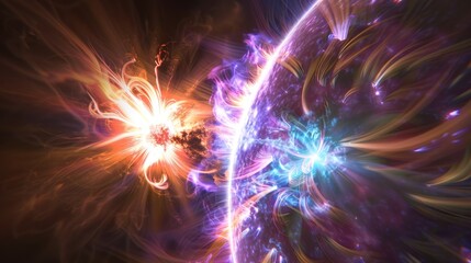 Wall Mural - Abstract Energy Collision in Vivid Colors with Dynamic Light Effects