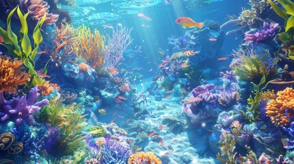 Wall Mural - Vibrant Underwater Seascape with Colorful Coral Reef and Tropical Fish