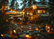 © Vadim - Camper van parked in the forest at night with lights on
