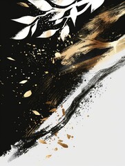 Poster - A monochromatic painting featuring gold paint splatters throughout