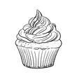 Sketch of Creamy Muffin. Cake Doodle. Hand drawn. Outline illustration. For menu, cafe , restaurant, packaging design