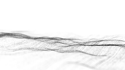Aufkleber - Technology white wave of particles. Big data visualization. Analytics representation. Digital background. 3d rendering.
