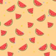  Cute  watermelon pattern on orange yellow, summer food illustration holiday