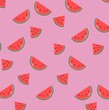 Cute juicy slices of watermelon pattern on pink , summer food illustration holiday
