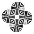 Geometrical pattern of four conjoined spirals. Tetraskelion or tetraskele, an ancient quadruple spiral symbol. Seamlessly connected double-armed Archimedean spirals exhibiting rotational symmetry.