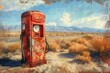 nostalgic americana rusty vintage gas pump standing alone on route 66 desert highway digital painting
