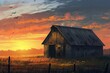 © furyon - rustic charm weathered wooden barn nestled in peaceful countryside landscape at sunset concept illustration