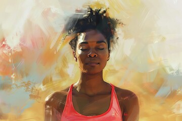 Canvas Print - serene african american woman finding inner peace through yoga and meditation digital painting