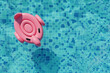 Flamingo floats in swimming pool. Summer swimming pool party. 3d render. Top view