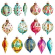 Colorful Watercolor Illustration of Christmas Ornaments Set