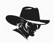 © Thachakrit - Cowboy head Face black  wearing a hat. silhouette  logoIsolate background