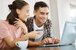 © peopleimages.com - Couple, people and smile on laptop with credit card at home for online shopping, house finances and budget. Relationship, happy and internet banking for purchase, bills and payment or savings