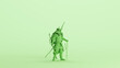 Green samurai warrior traditional Japanese culture geometric sword mint background side view 3d illustration render digital rendering