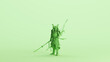 Green samurai warrior traditional Japanese culture geometric sword mint background front view 3d illustration render digital rendering