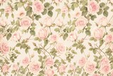 Fototapeta  - Timeless Elegance A Repeating Pattern of Roses and Ivy Leaves