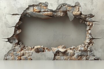 Poster - The photo highlights a textured wall with a destructively created stark gap signaling deterioration