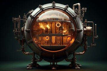 Wall Mural - Vintage-inspired Steampunk nuclear reactor. Plant energy. Generate AI