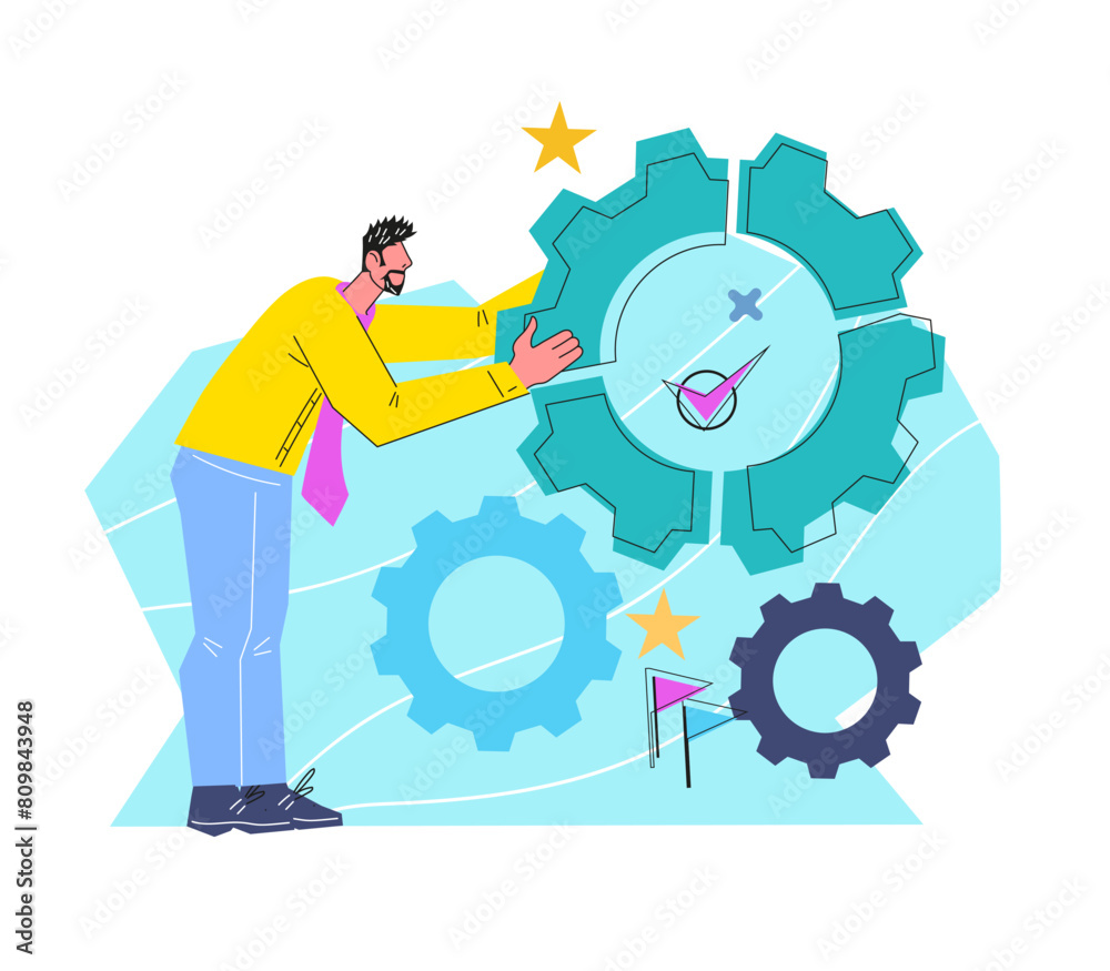 Businessman with mechanisms concept of creating efficient work process ...