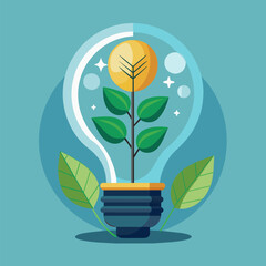 Wall Mural - Small plant growing inside a lightbulb. Light Bulb with sprout inside. Green energy concept.