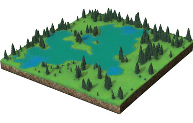 landscape with grass and trees, terrain mapping isolated on transparent background