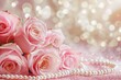 © id512 - sweet pink rose flowers with pearls for love romance valentine wedding background copy space