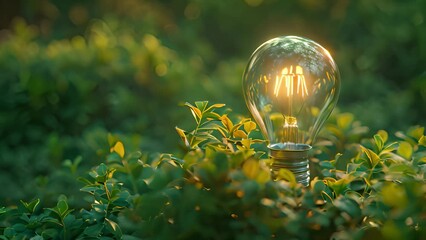 Poster - A light bulb resting on top of a vibrant green field, symbolizing creativity and innovation amidst nature.