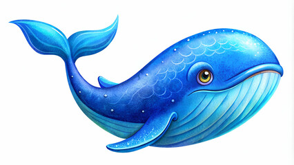 Wall Mural - cute blue whale on white background