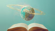 Floating Globe Above an Open Book with Clouds and Golden Light