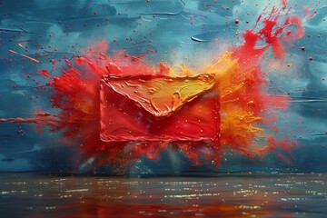 Poster - An artistic representation of a melting wax seal with explosive red and blue paint surrounding it, depicting energy
