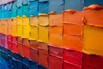 Poster - Close-up shot accentuating the texture and dynamic brush strokes on a multicolored painted surface