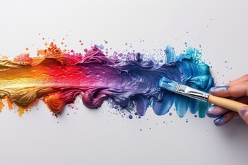 Poster - A dynamic composition of vibrant paint colors merging artistically under the brushstrokes of a paintbrush