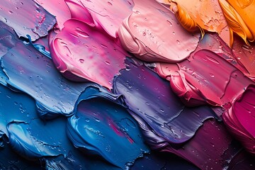 Poster - A close-up of swirling red, pink, and blue paint textures with a glossy wet look