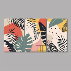 Wall Mural - Abstract floral posters. Modern trendy Matisse minimal style. Contemporary dark botanical backgrounds. Hand drawn design for wallpaper, wall decor, print, postcard, cover, template, banner
