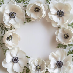Wall Mural - Elegant White Anemones Surrounding a Space for Text or Artistic Design Elements, copy space. invitation card