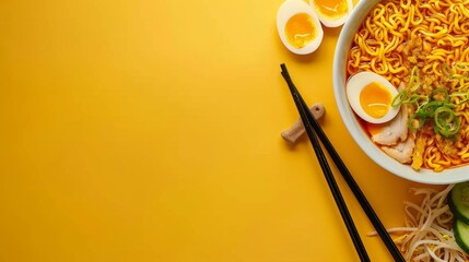 Canvas Print - Ramen noodle Asian food spicy on bowl and chopstick