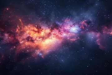 Wall Mural - Mystical spiral galaxy with vibrant nebula and stars. Illustration of a background with a majestic space theme.