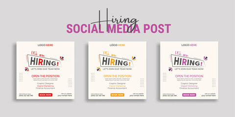 Wall Mural - We are hiring job vacancy social media post or square web banner template vector design	