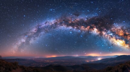 Wall Mural - beautiful night sky with a long, curving milky way. the stars are shining brightly, creating a seren