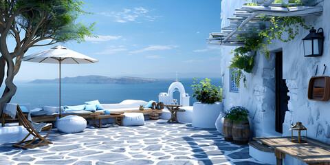 Hotel Resort 3d Rendering Of Luxurious Santorini Style Beachfront 