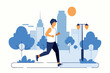 © PixelPaletteArt - A man runs along a path with urban skyline and trees under a bright sun