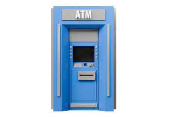Poster - 3D Blue ATM automatic deposit finance machine icon isolated on blue background. Money transfer account online concept, E-business finance money payment service concept. Minimal ATM icon.3d render.