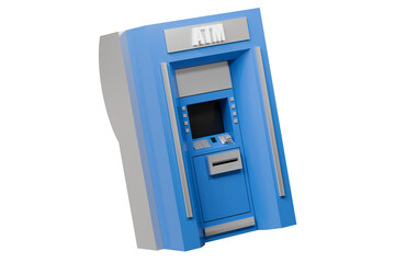 Poster - 3D Blue ATM automatic deposit finance machine icon isolated on blue background. Money transfer account online concept, E-business finance money payment service concept. Minimal ATM icon.3d render.