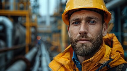 Wall Mural - Focused Industrial Worker in Safety Gear at a Plant