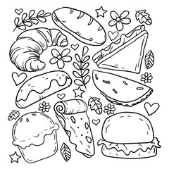 Wall Mural - Hand drawing style of junk food icon background vector. It is suitable for food and drink icon, sign symbol or background.