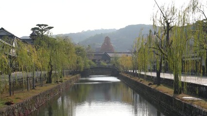 Sticker - Kurashiki Bikan Historical Quarter old town and canal in Okayama, Japan