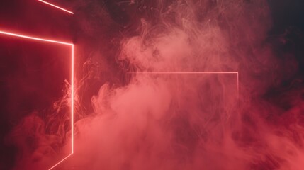 Poster - Illustration of abstract red and black background with neon lights and smoke